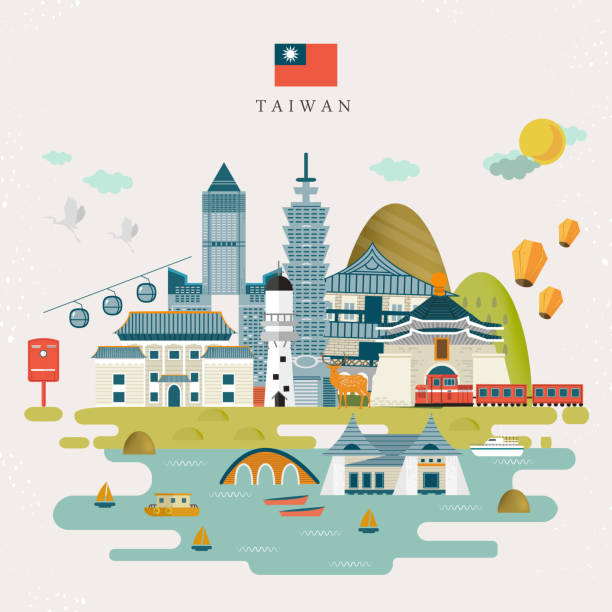 lovely Taiwan travel map lovely Taiwan travel map design in flat style taiwan stock illustrations