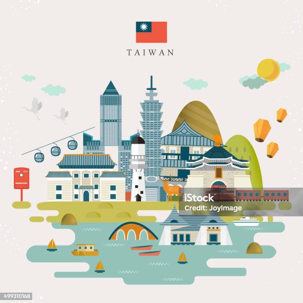 Lovely Taiwan Travel Map Stock Illustration - Download Image Now - Taiwan, Cultures, Famous Place