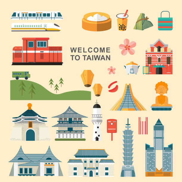 taiwan reisen konzept-kollektionen - insel taiwan stock-grafiken, -clipart, -cartoons und -symbole