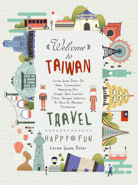 Taiwan travel poster lovely Taiwan travel poster design with famous attractions taiwan stock illustrations