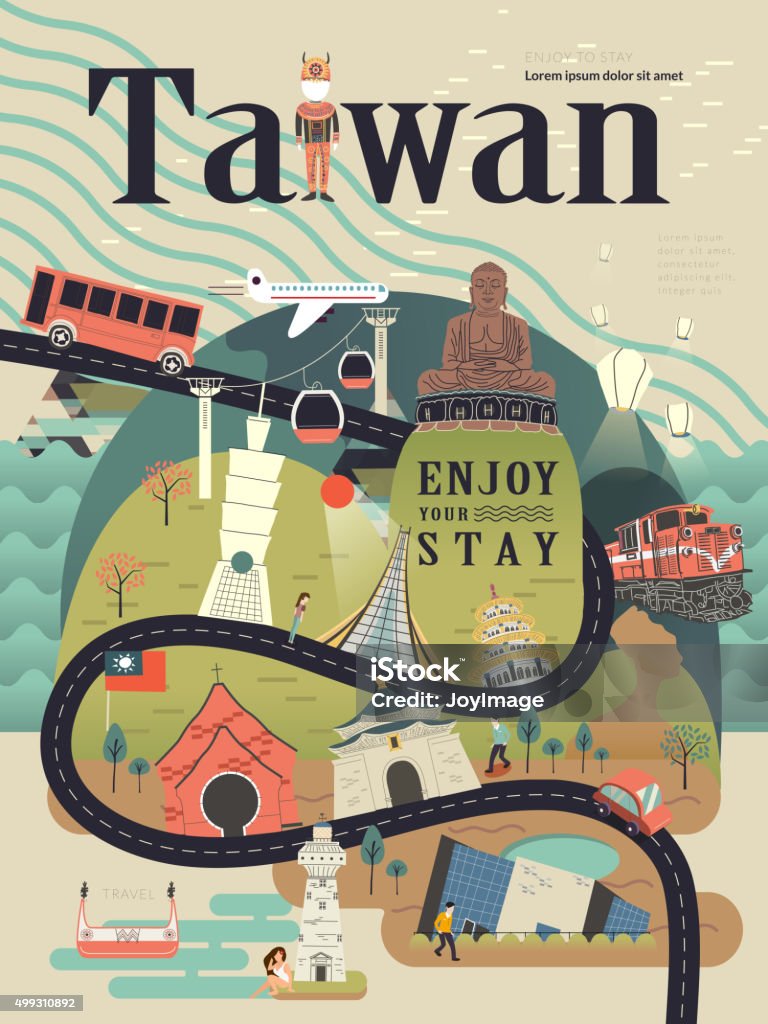 Taiwan travel poster lovely Taiwan travel poster design with famous attractions Museum stock vector