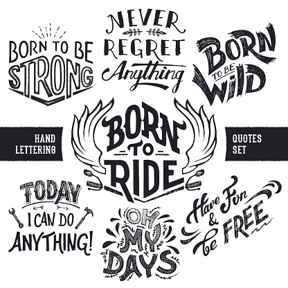 Hand lettering trendy motivational and funny quotes set isolated on white background