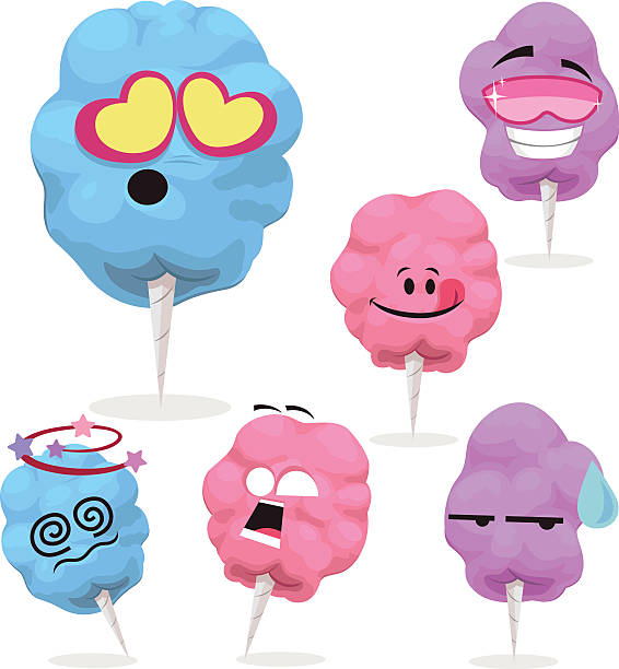 솜사탕 말풍선이 있는 설정 - cotton candy characters cartoon white background stock illustrations