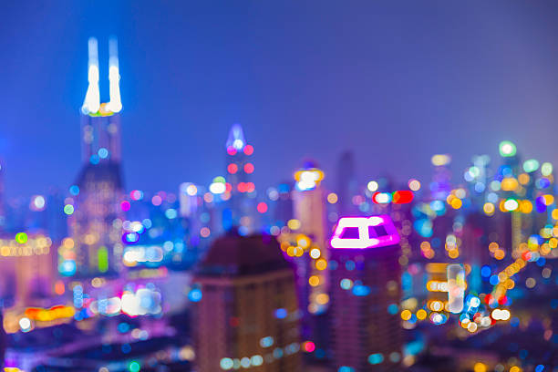 Shanghai night view to high-rise building skyscrapers at night.