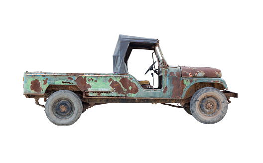 old green pickup truck isolated on white background