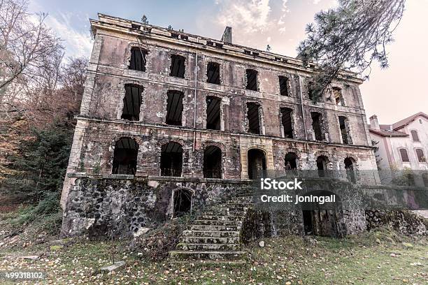 Derelict Hotel At Vizzavona In Corsica Stock Photo - Download Image Now - 2015, Abandoned, Building Entrance