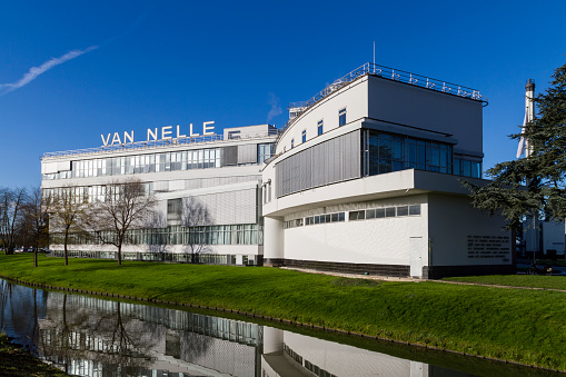 Rotterdam, The Netherlands - November 26 2015: The former Van Nelle Factory on the Schie river, is considered a prime example of the International Style. It is a designated UNESCO World Heritage Site.