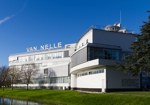 Rotterdam, The Netherlands - November 26 2015: The former Van Nelle Factory on the Schie river, is considered a prime example of the International Style. It is a designated UNESCO World Heritage Site.