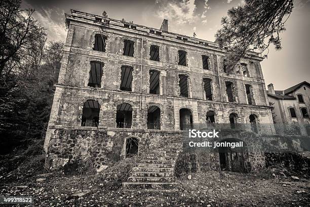 Bw Image Of Derelict Hotel At Vizzavona In Corsica Stock Photo - Download Image Now