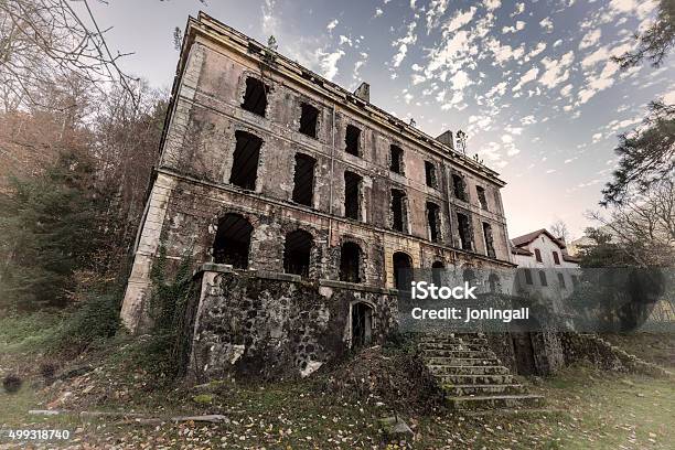 Derelict Hotel At Vizzavona In Corsica Stock Photo - Download Image Now - 2015, Abandoned, Building Entrance