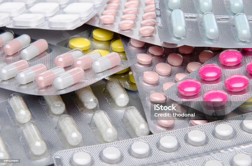 Pills and capsules in blister packs Background made from pills and capsules in blister packs Acetylsalicylic Acid Stock Photo