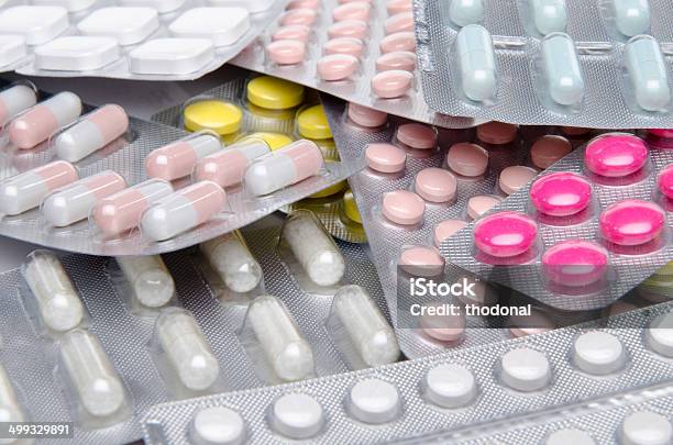 Pills And Capsules In Blister Packs Stock Photo - Download Image Now - Acetylsalicylic Acid, Addiction, Antibiotic