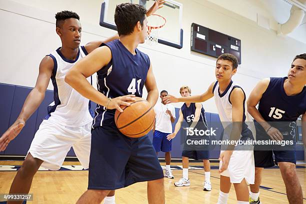 Male High School Basketball Team Playing Game Stock Photo - Download Image Now - Basketball - Sport, Basketball - Ball, Teenager