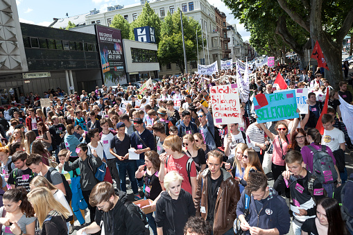 Image of people taking part in the Manchester Pride Parade, 2023. \nManchester Pride is a charity that campaigns for LGBTQ+ equality across the United Kingdom, predominantly in Greater Manchester\n\nManchester, UK - August 26th, 2023