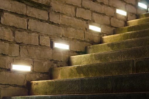 Outdoor stairs illuminated with inbuilt modern lights