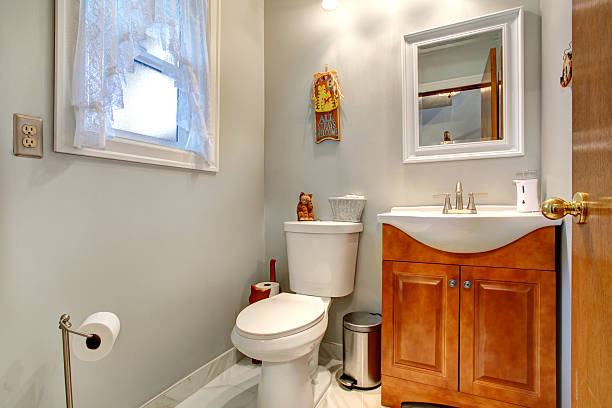 istock Bathroom interior with new vanity cabinet and mirror 499333771