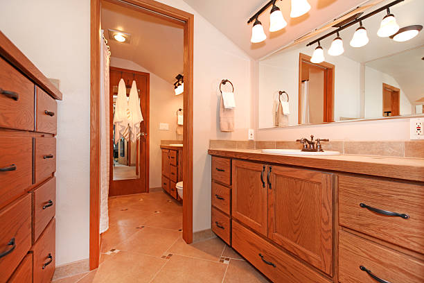 istock Bathroom interior in log cabin house 499334323