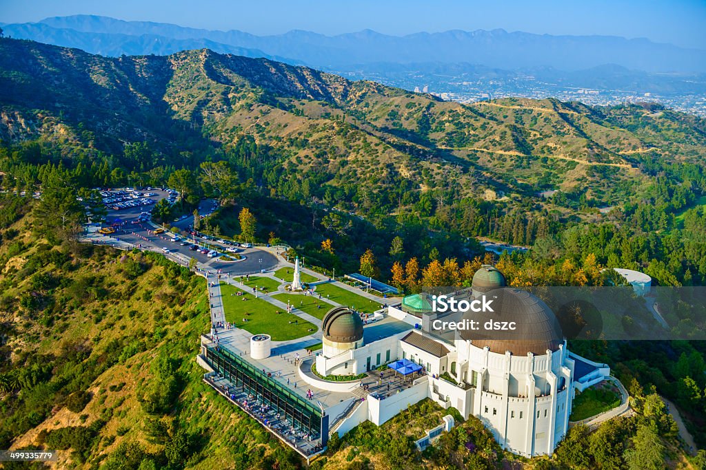 Griffith Observatory, Mount Hollywood, Los Angeles, CA - aerial view Griffith Park Observatory Stock Photo