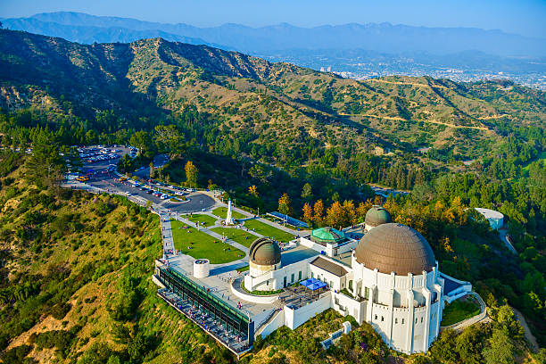 Griffith Observatory, Mount Hollywood, Los Angeles, CA - aerial view Griffith Observatory, Mount Hollywood, Los Angeles, CA - aerial view observatory photos stock pictures, royalty-free photos & images