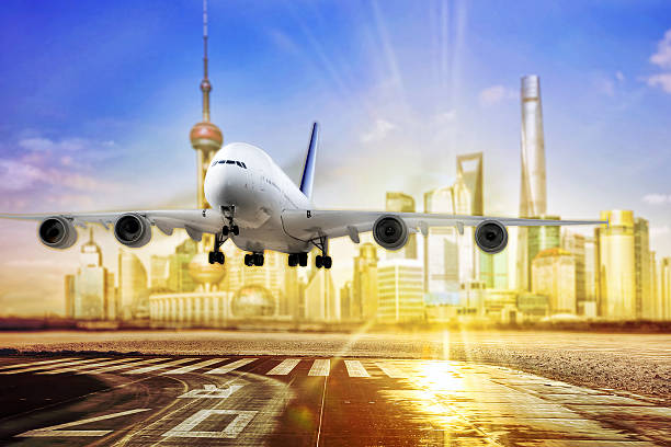 istock Passenger airplane landing on runway in airport. 499338870