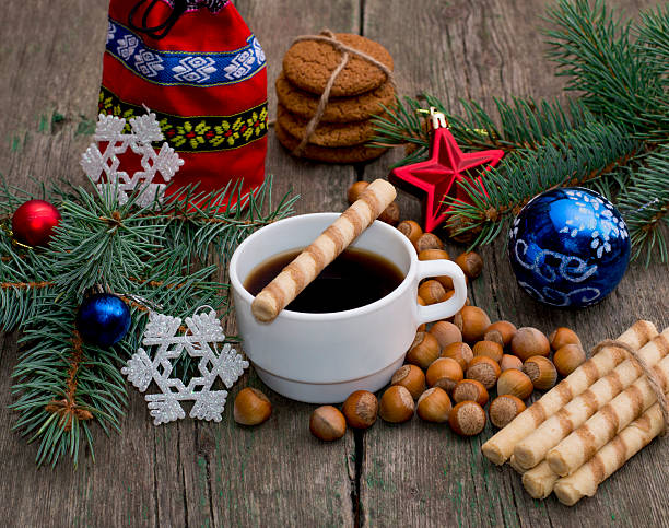 istock coffee, gift bag, nutlets. baking and fir-tree branch 499340798