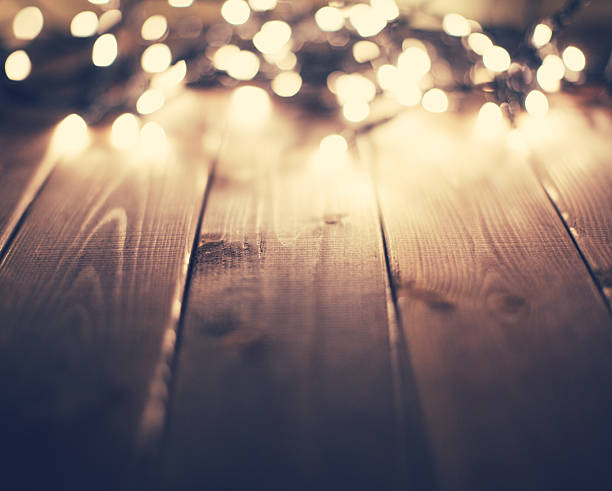 istock Plank wood with christmas lights 499341764