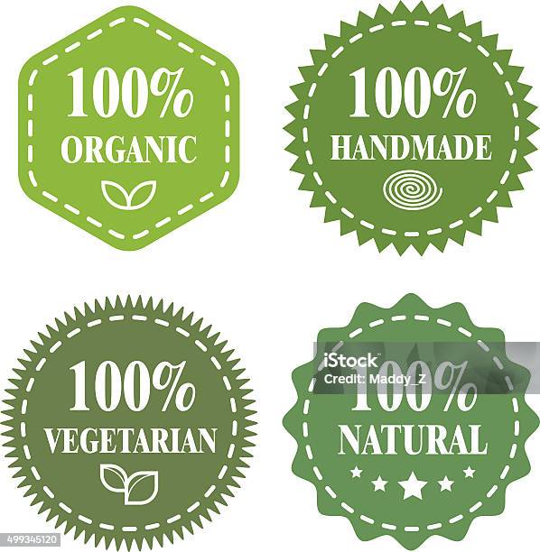 Green Eco Badges Organic Handmade Vegetarian Natural Stock Illustration - Download Image Now