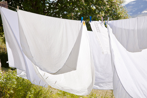 Backlit laundry in Gudbrandsdalen, Norway in early summer.