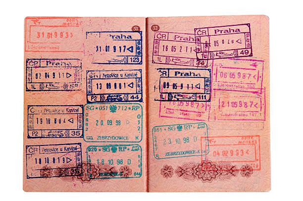 istock Russian passport stamped on border crossing 499357841