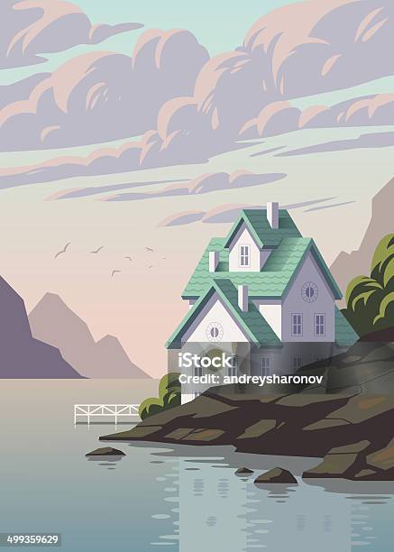 Lake House With Beautiful Landscape Stock Illustration - Download Image Now - Coastline, House, Beauty