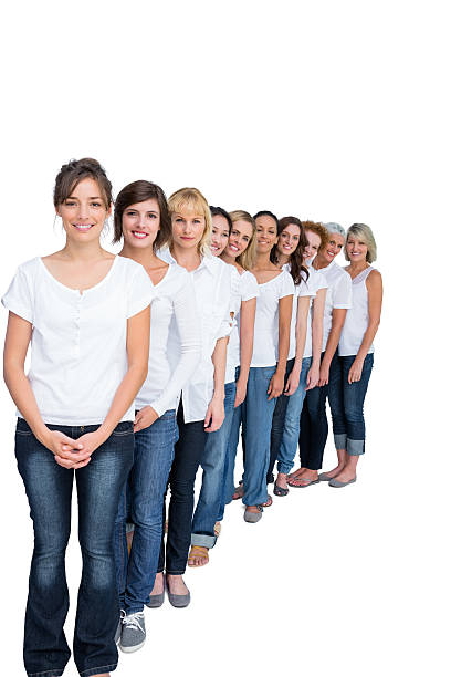 istock Cheerful casual models posing in a line 499361455