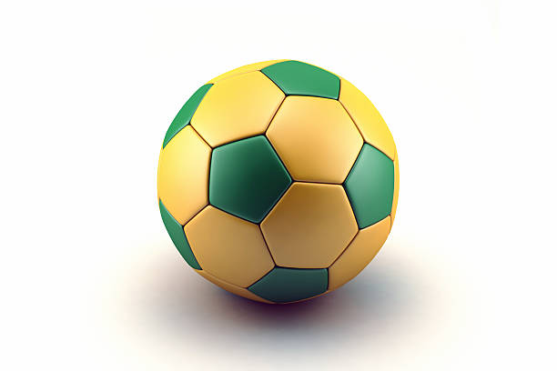 Soccer ball with yellow green color on isolated white background.
