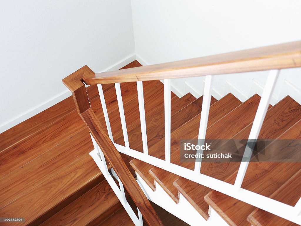 wooden staircase wooden staircase in a white modern house Architecture Stock Photo