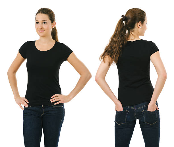 istock Smiling woman wearing blank black shirt 499363167