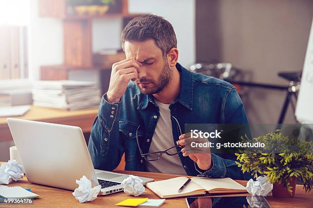 Feeling Sick And Tired Stock Photo - Download Image Now - Emotional Stress, Concentration, Men