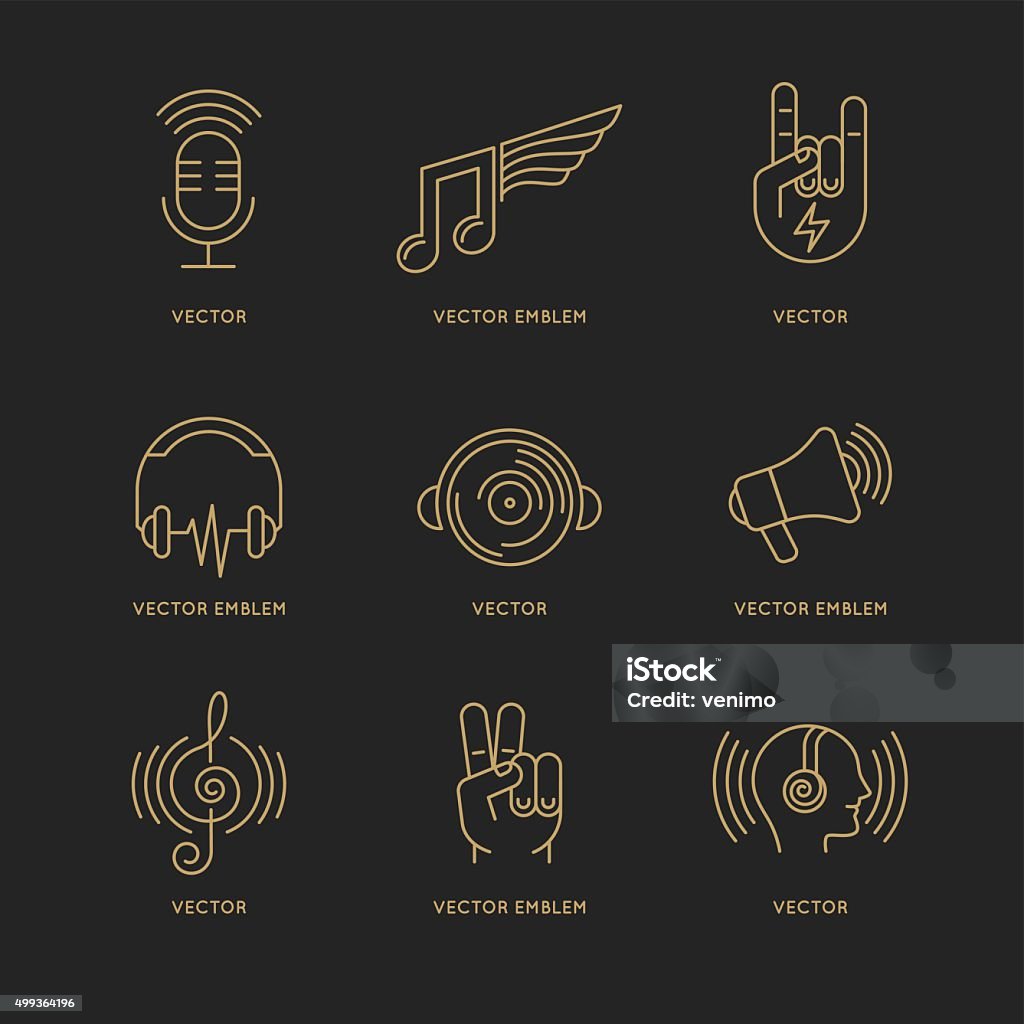 Vector set of logo design templates Vector set of logo design templates and icons in trendy linear style - music and sound concepts Icon Symbol stock vector