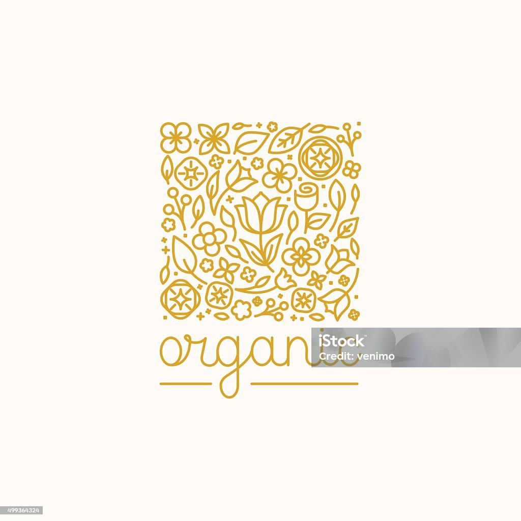 Vector simple and elegant logo design template Vector simple and elegant logo design template in trendy linear style - abstract emblem for floral shops or studios, wedding florists, creators of custom floral arrangements - square with flowers and leaves Hand Lettering stock vector