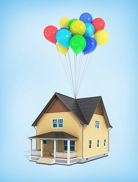 istock render of house flying in the balloons 499364920