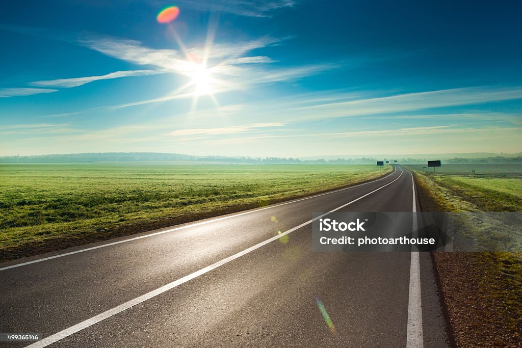 Sunny road Beautiful sunny road in the morning Road Stock Photo