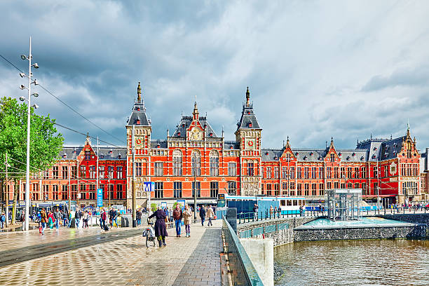 Beautiful buildings Amsterdam Centraal Station. stock photo