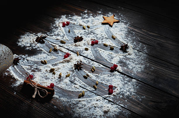 istock Christmas tree with the flour, cinnamon and anise star spices 499372180