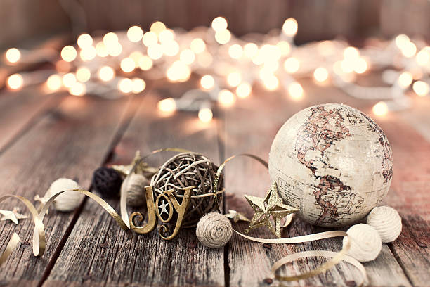 istock Environmentally Friendly Christmas Decorations on Old Wood Background 499374984