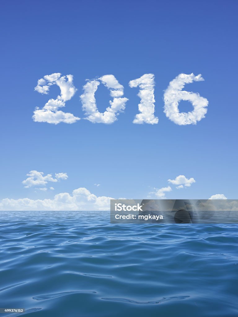 New Year 2016 And Sea Sea landscape with clouds in the shape of "2016". 2015 Stock Photo