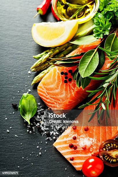 Delicious Portion Of Fresh Salmon Fillet With Aromatic Herbs Stock Photo - Download Image Now
