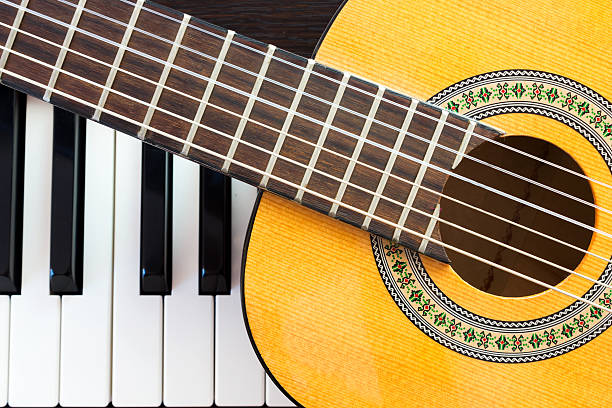 istock Piano key and guitar. Top view. 499377158