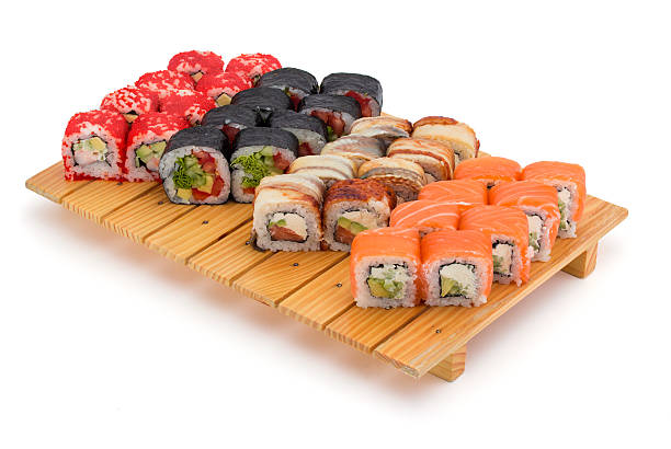 istock Sushi set. Rolls with salmon eel red caviar and vegetables 499378290