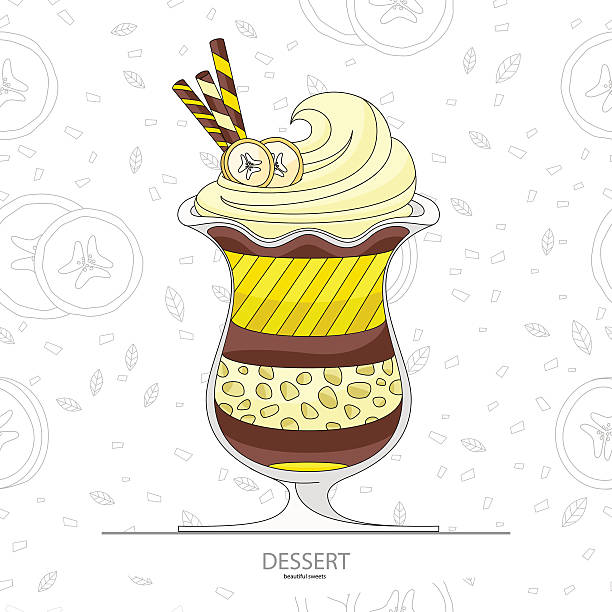 ilustrações de stock, clip art, desenhos animados e ícones de sobremesa de banana com creme. semi-frio com banana. - parfait glass