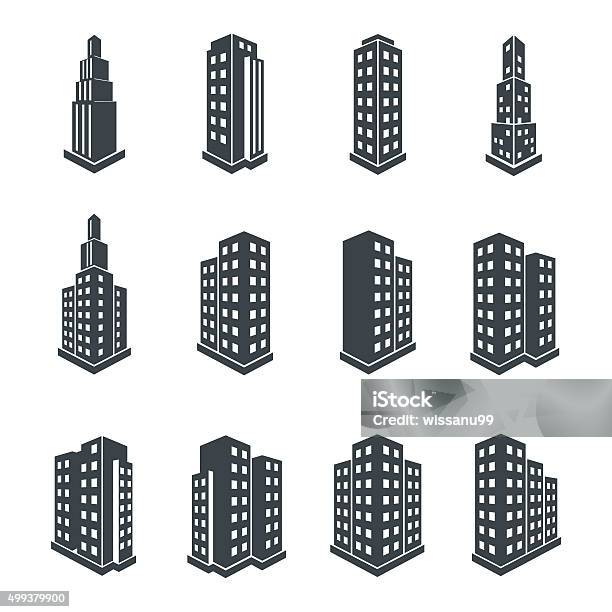 Building 3d Perspective Icons Stock Illustration - Download Image Now - Vector, Skyscraper, Office Building Exterior