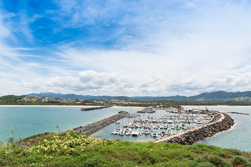 Color image of city of Coffs Harbour captured from Muttonbird Island.
