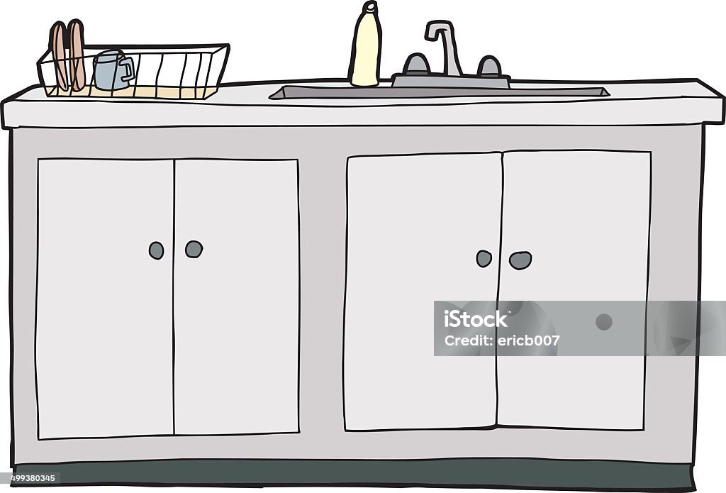 Isolated Kitchen Sink Isolated hand drawn kitchen sink with drying rack Bottle stock vector